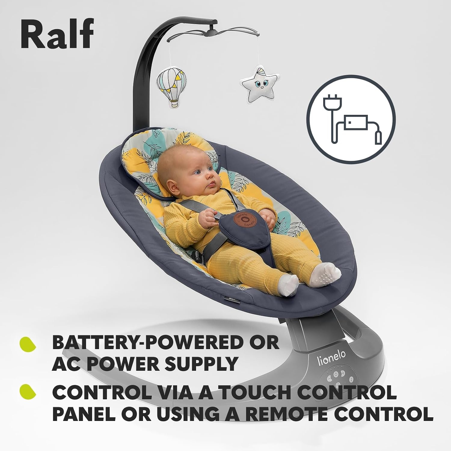Lionelo Ralf 2-in-1 Babywipstoel en Schommel - Grijs/Wit - Automatisch
