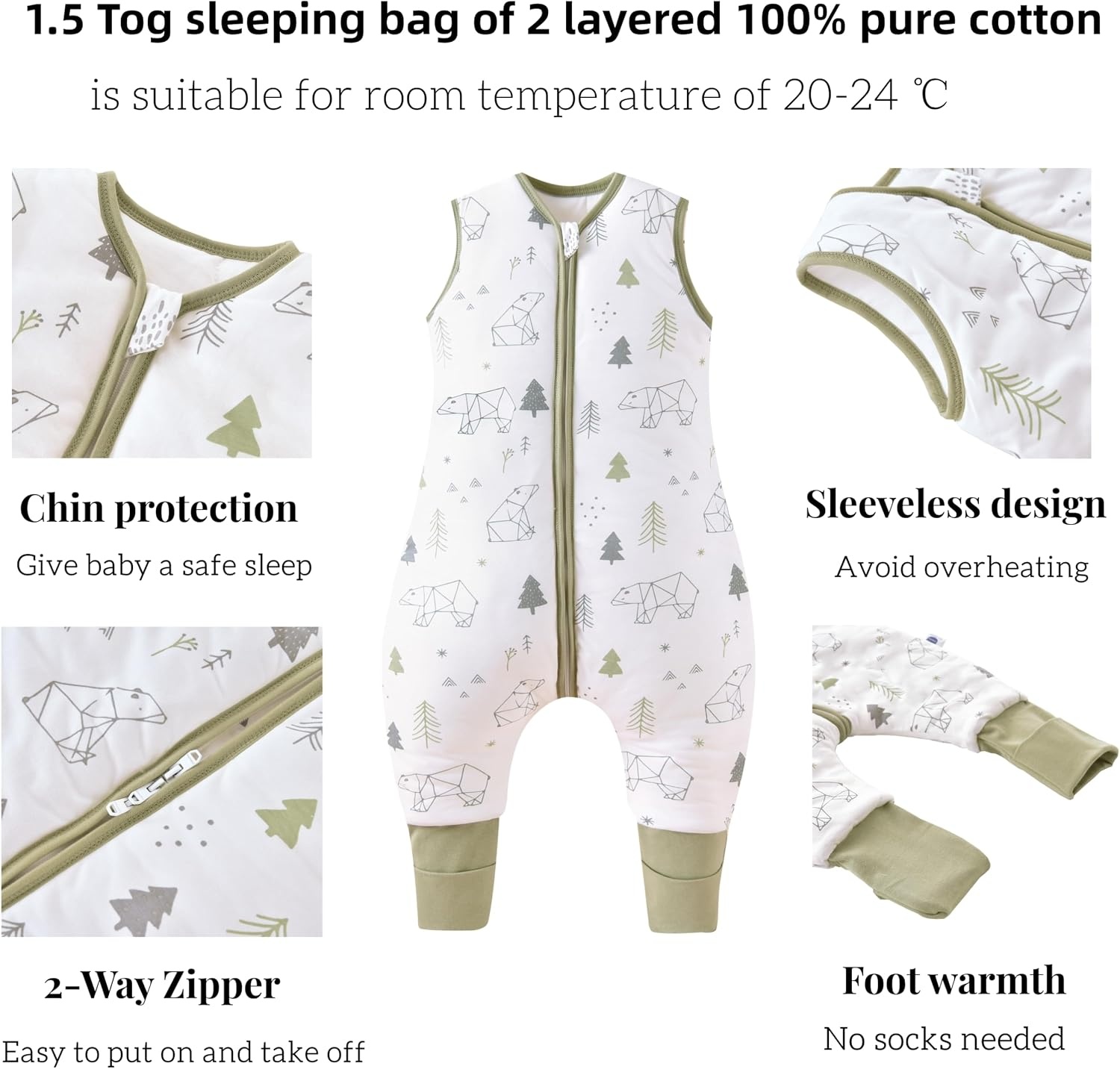 Chilsuessy Baby Slaapzak met Voetjes 2.5 Tog - Winterslaapzak voor Peuters