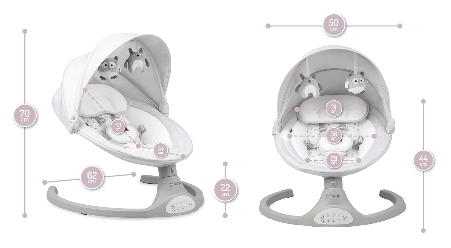 MoMi KENANI babywippe tot 9 kg, inklapbaar, met afstandsbediening & Bluetooth, grijs