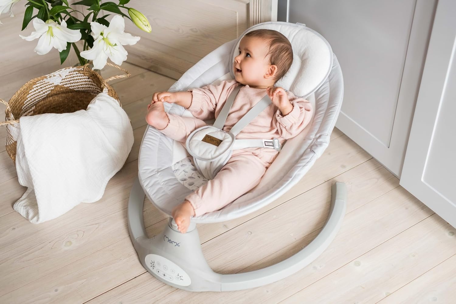MoMi KENANI babywippe tot 9 kg, inklapbaar, met afstandsbediening & Bluetooth, grijs
