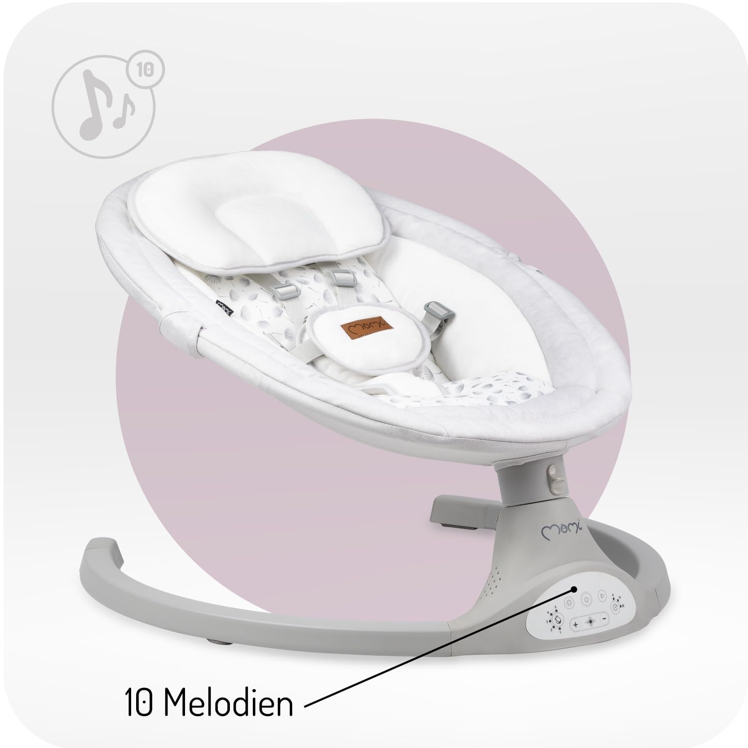 MoMi KENANI babywippe tot 9 kg, inklapbaar, met afstandsbediening & Bluetooth, grijs