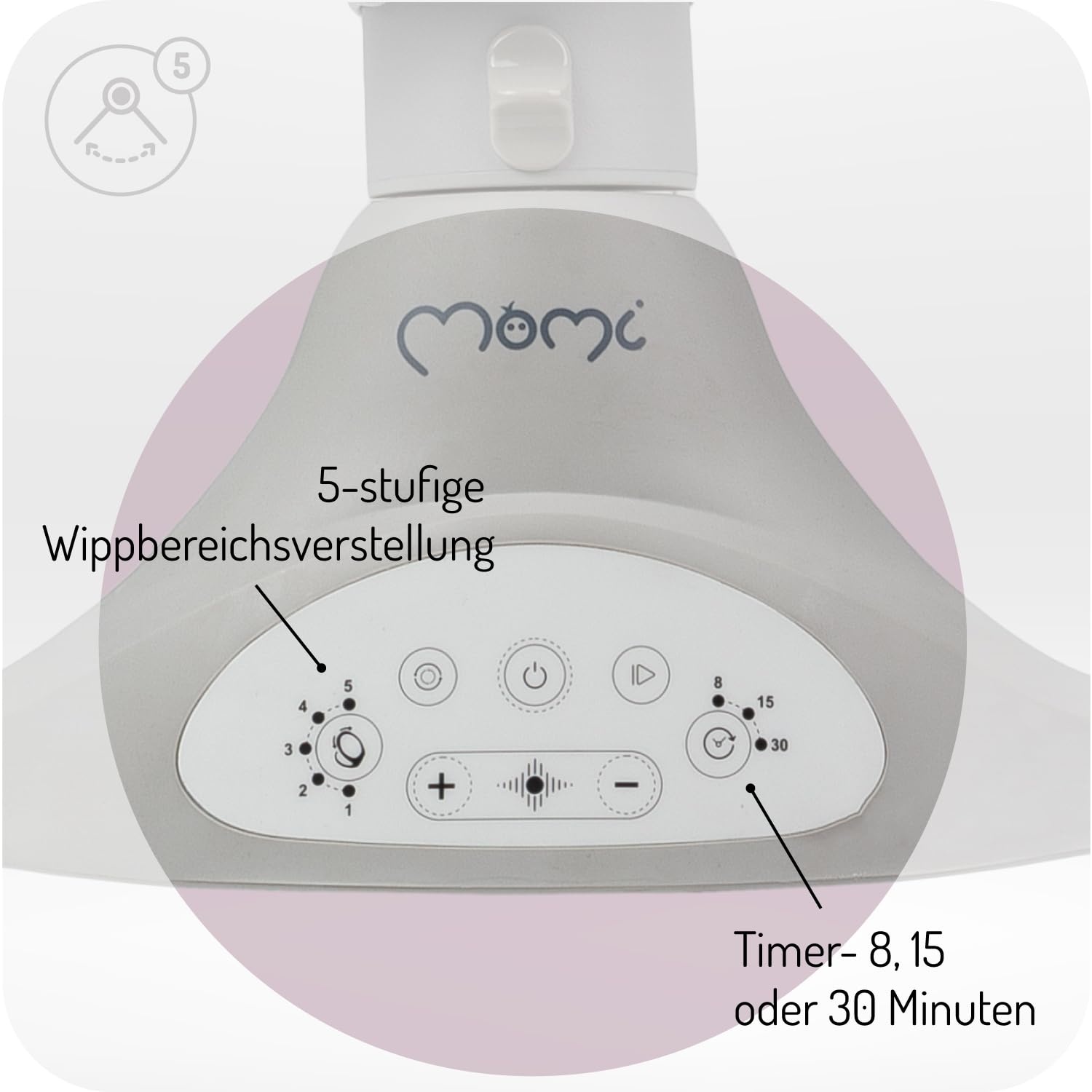 MoMi KENANI babywippe tot 9 kg, inklapbaar, met afstandsbediening & Bluetooth, grijs