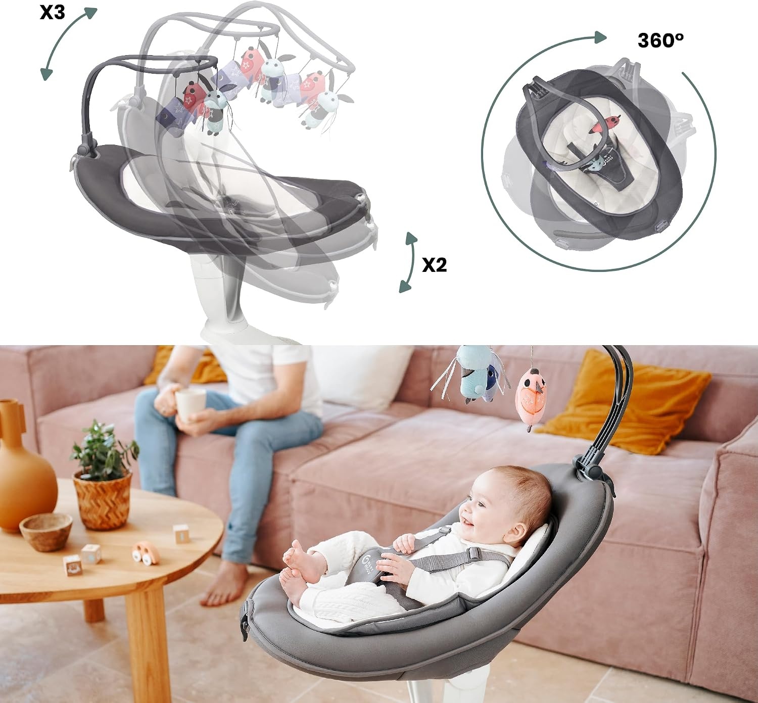 Babymoov Swoon Motion Baby Schommelstoel - Zinc - 81x65x79 cm