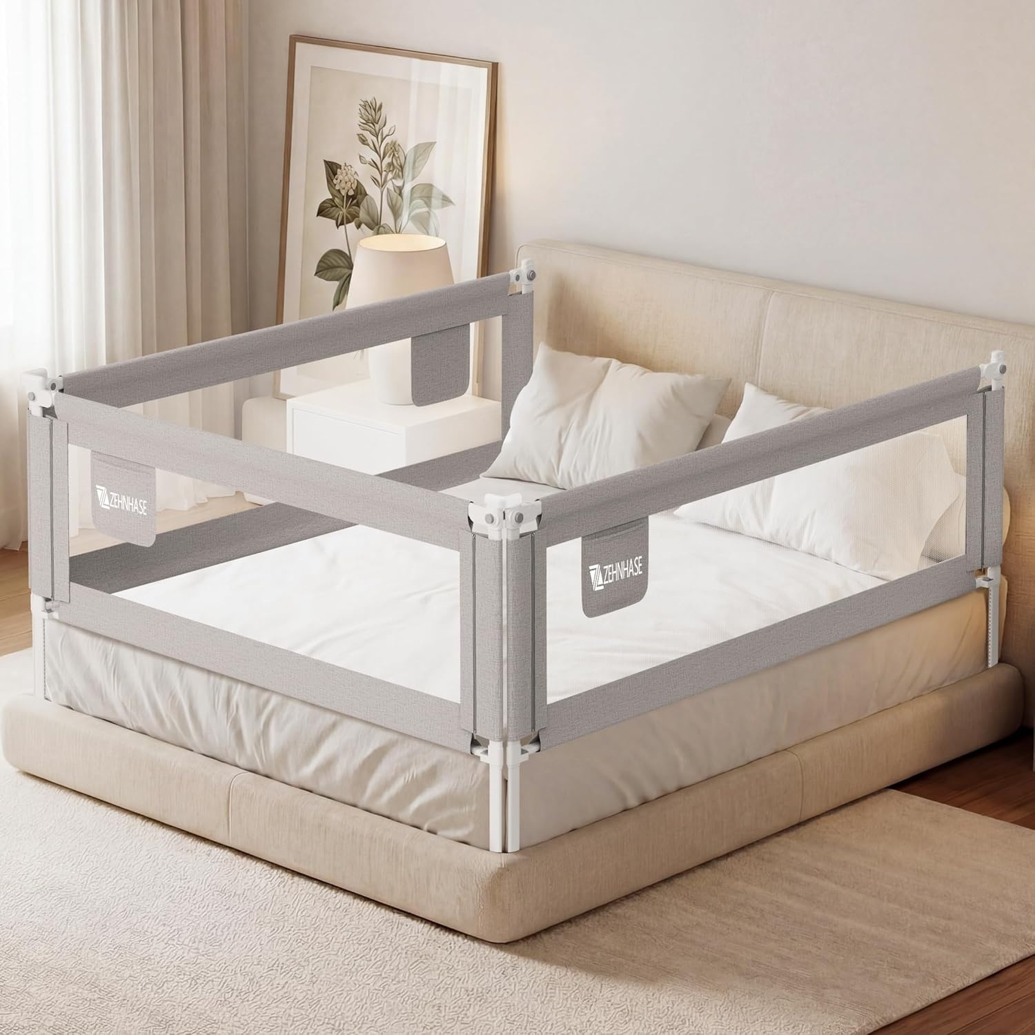 ZEHNHASE Bedhek voor Kinderen - Verticaal Verstelbaar - 200 x 76 cm - Grijs
