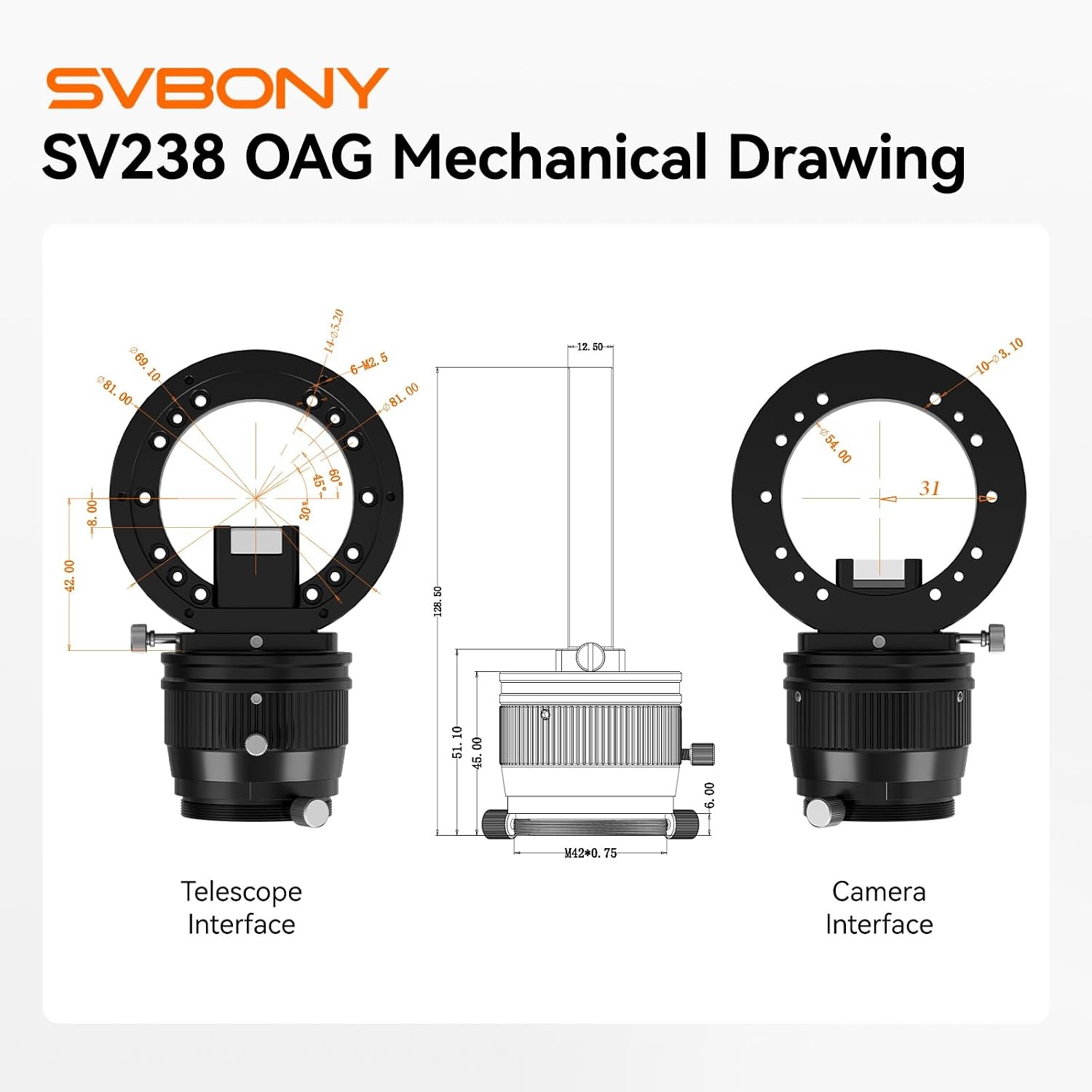 Svbony SV238 OAG (Off-Axis Guider), 8 * 14mm Prisma Groot