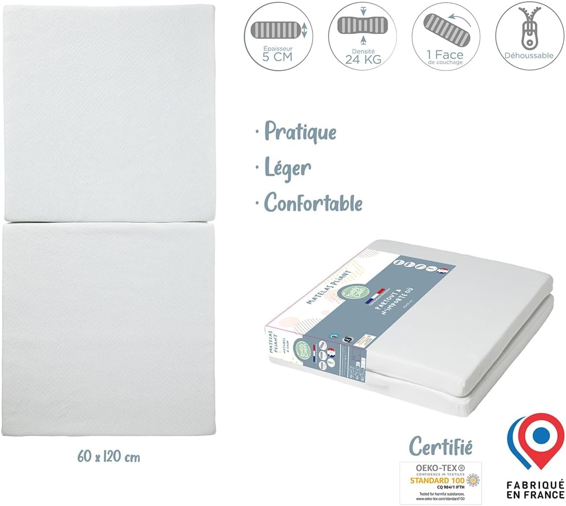 Babycalin Opvouwbaar Babymatras - 60 x 120 x 4 cm - Wit