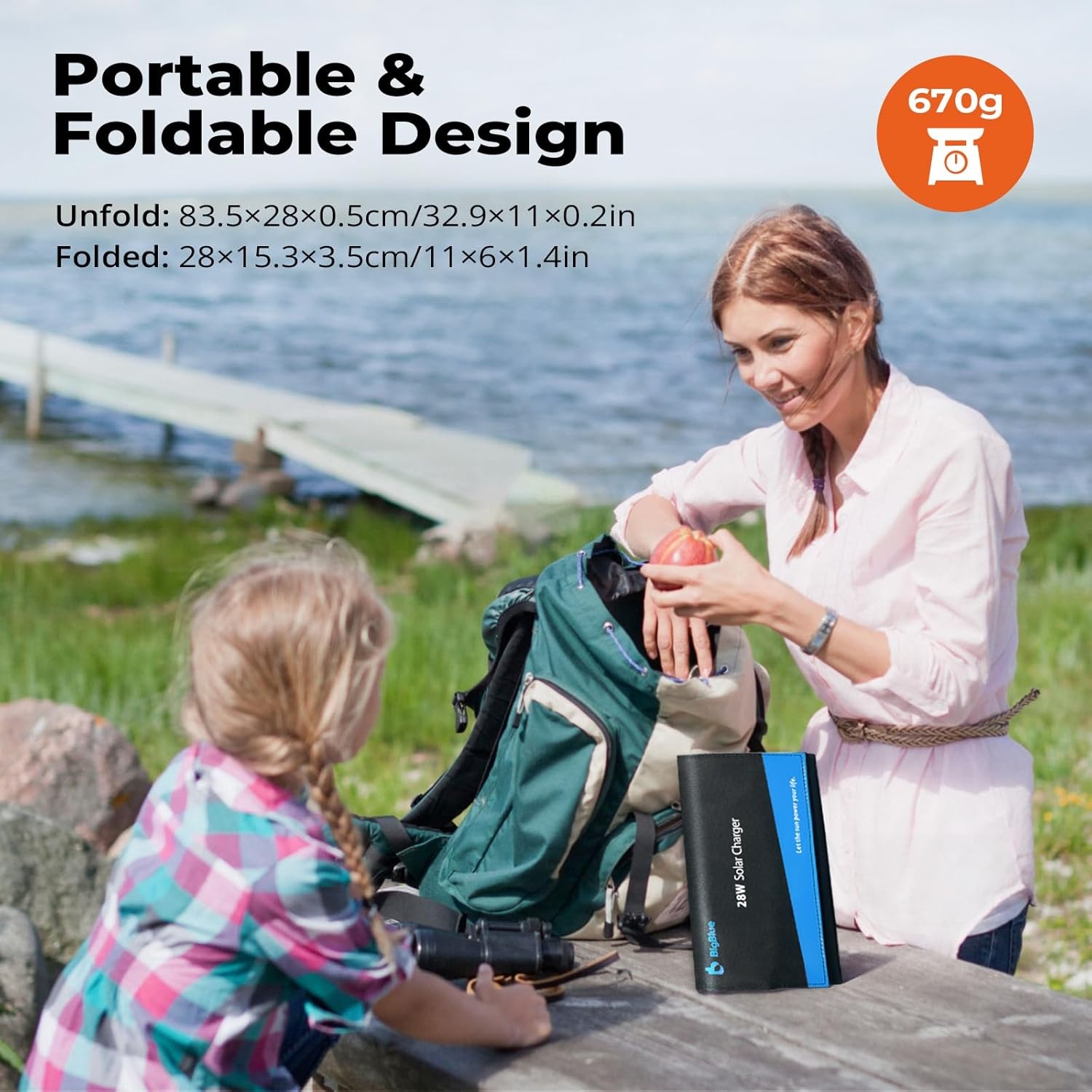 BigBlue 28W Solar Charger Opvouwbaar met Digitale Ammeter, Outdoor Zonne-energie Oplader Met Zonnepanelen Dubbele USB-poorten (5V/4A Algemeen) voor iPhone iPad Samsung Galaxy LG mobiele - Maat 28W