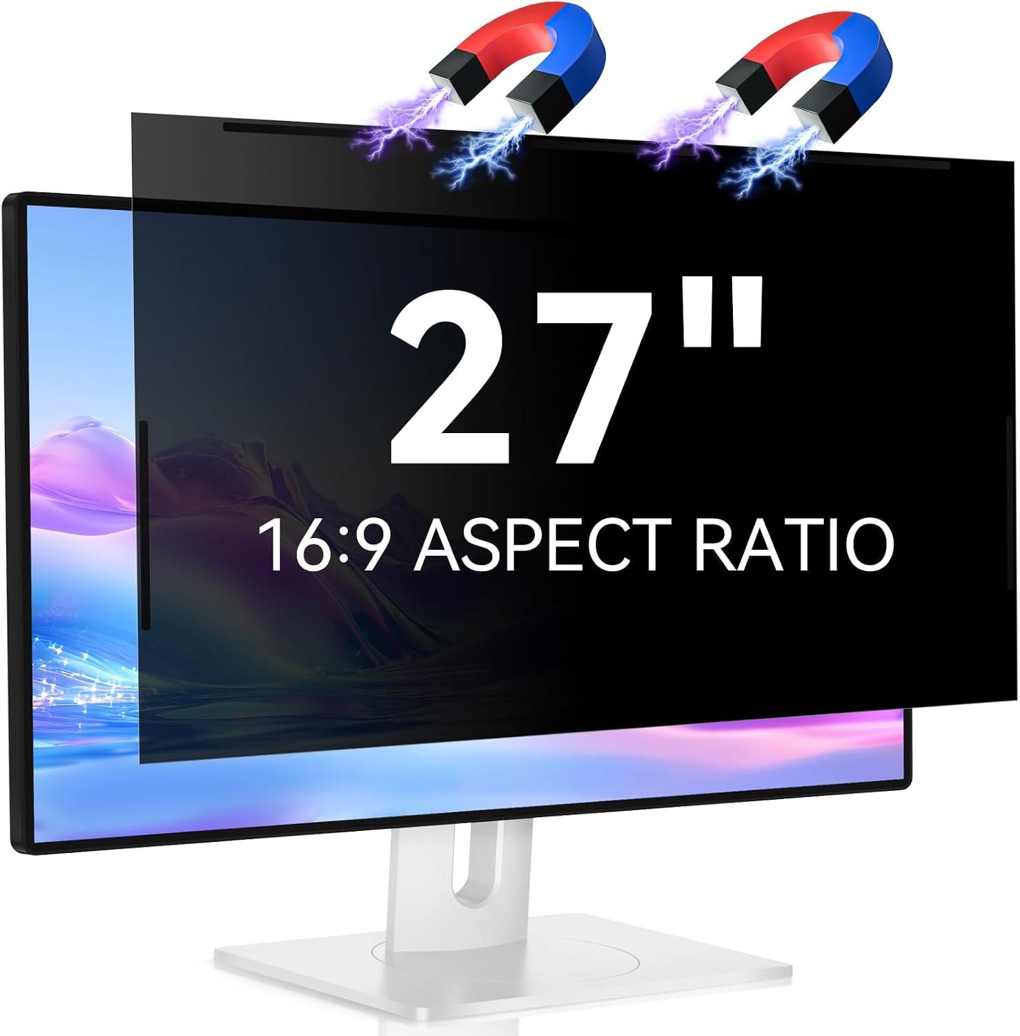 IPROKKO Magnetische privacyfilter voor 16:9 monitor, afneembare inkijkbescherming, anti-blauw licht, verblindingsbescherming, privacyfolie, schermbescherming voor HP Dell Acer, Lenovo, Asus 27 inch - Maat 27 Zoll-16:9 Seitenverhältnis