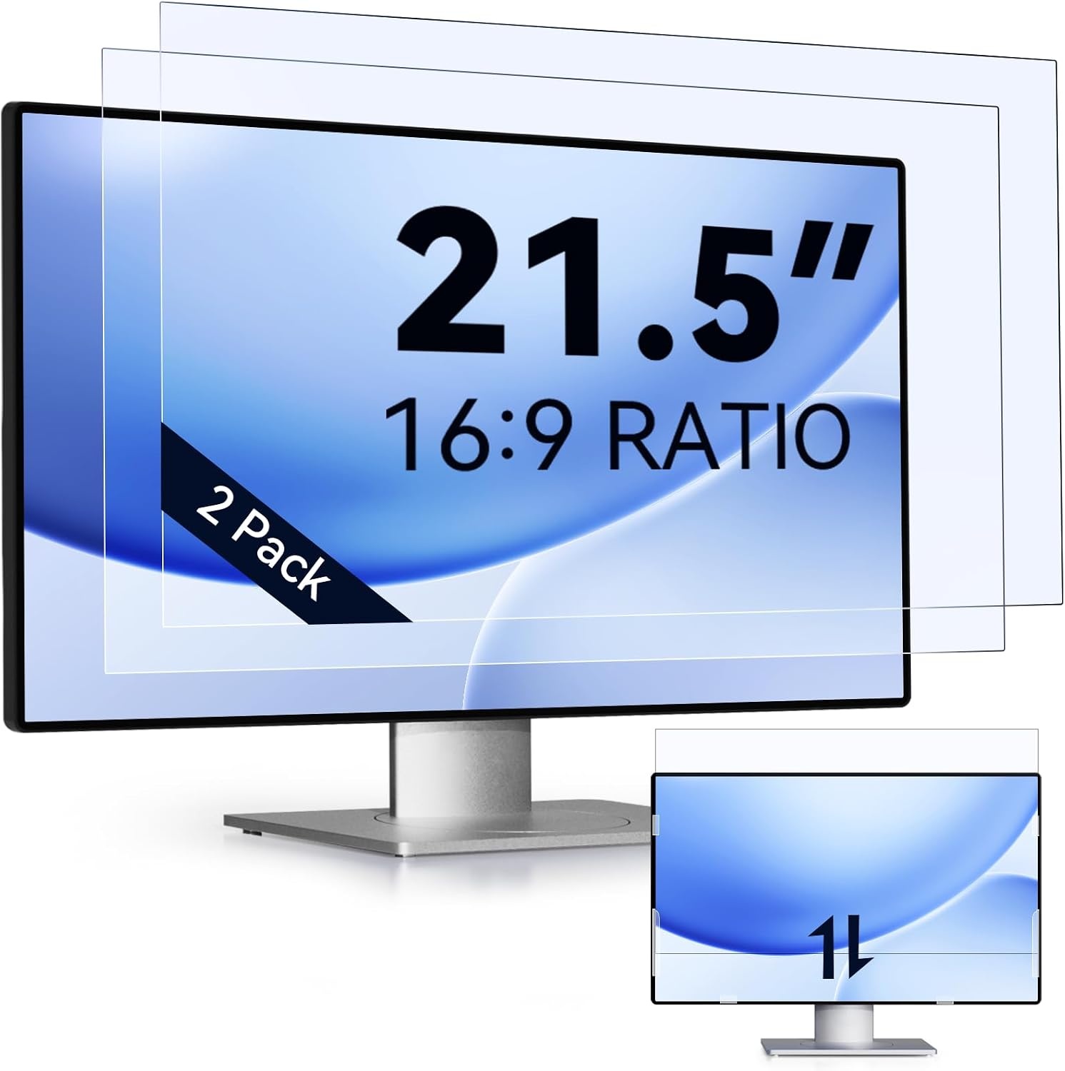 IPROKKO 2 stuks 21,5 inch anti-blauw licht displaybeschermfolie voor computermonitor, afneembare 16:9-beeldverhouding, anti-verblindingsfolie, oogbescherming, beschermfolie - Maat 21.5 Zoll-16:9 Seitenverhältnis