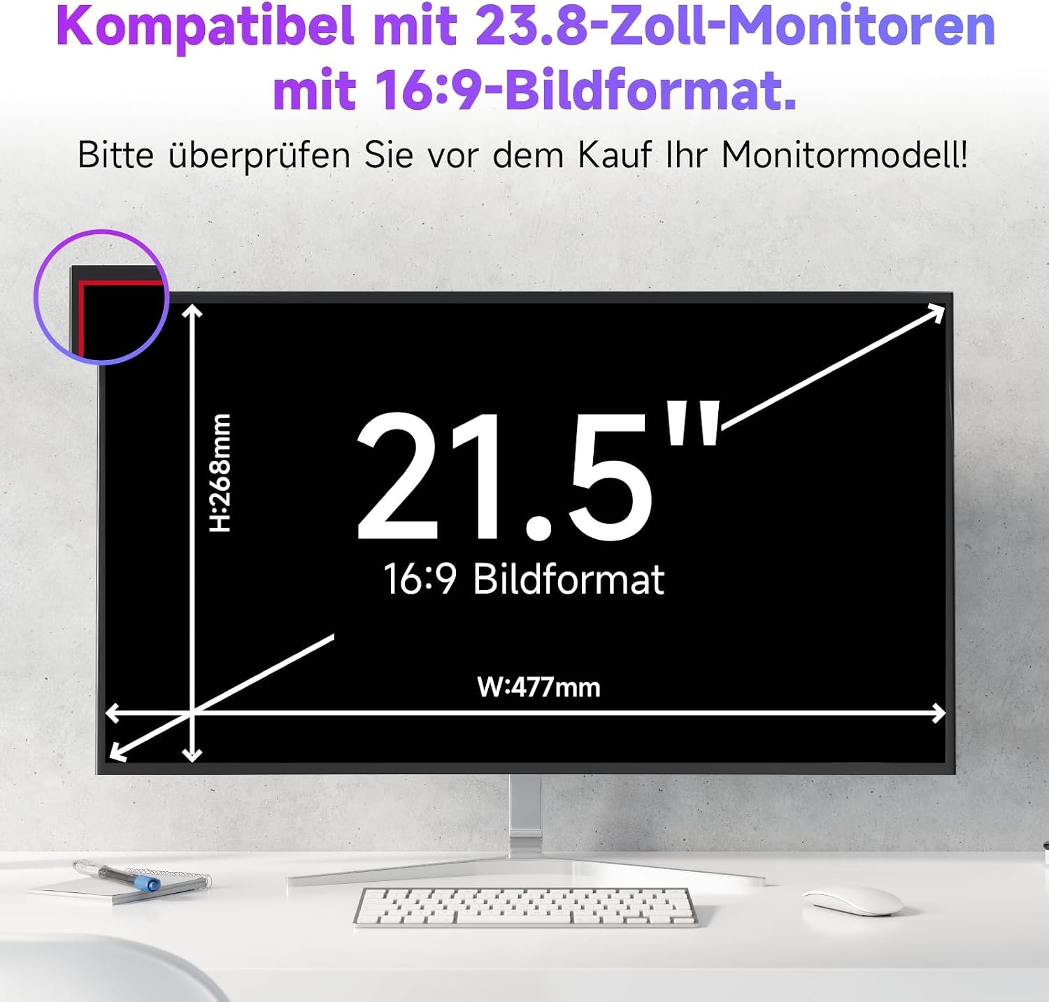 IPROKKO 2 stuks 21,5 inch anti-blauw licht displaybeschermfolie voor computermonitor, afneembare 16:9-beeldverhouding, anti-verblindingsfolie, oogbescherming, beschermfolie - Maat 21.5 Zoll-16:9 Seitenverhältnis