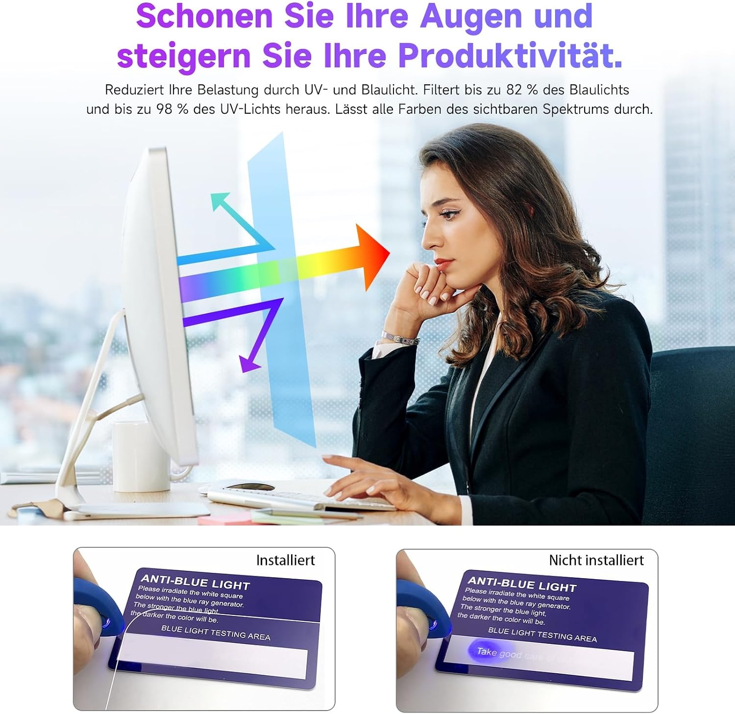 IPROKKO 2 stuks 21,5 inch anti-blauw licht displaybeschermfolie voor computermonitor, afneembare 16:9-beeldverhouding, anti-verblindingsfolie, oogbescherming, beschermfolie - Maat 21.5 Zoll-16:9 Seitenverhältnis