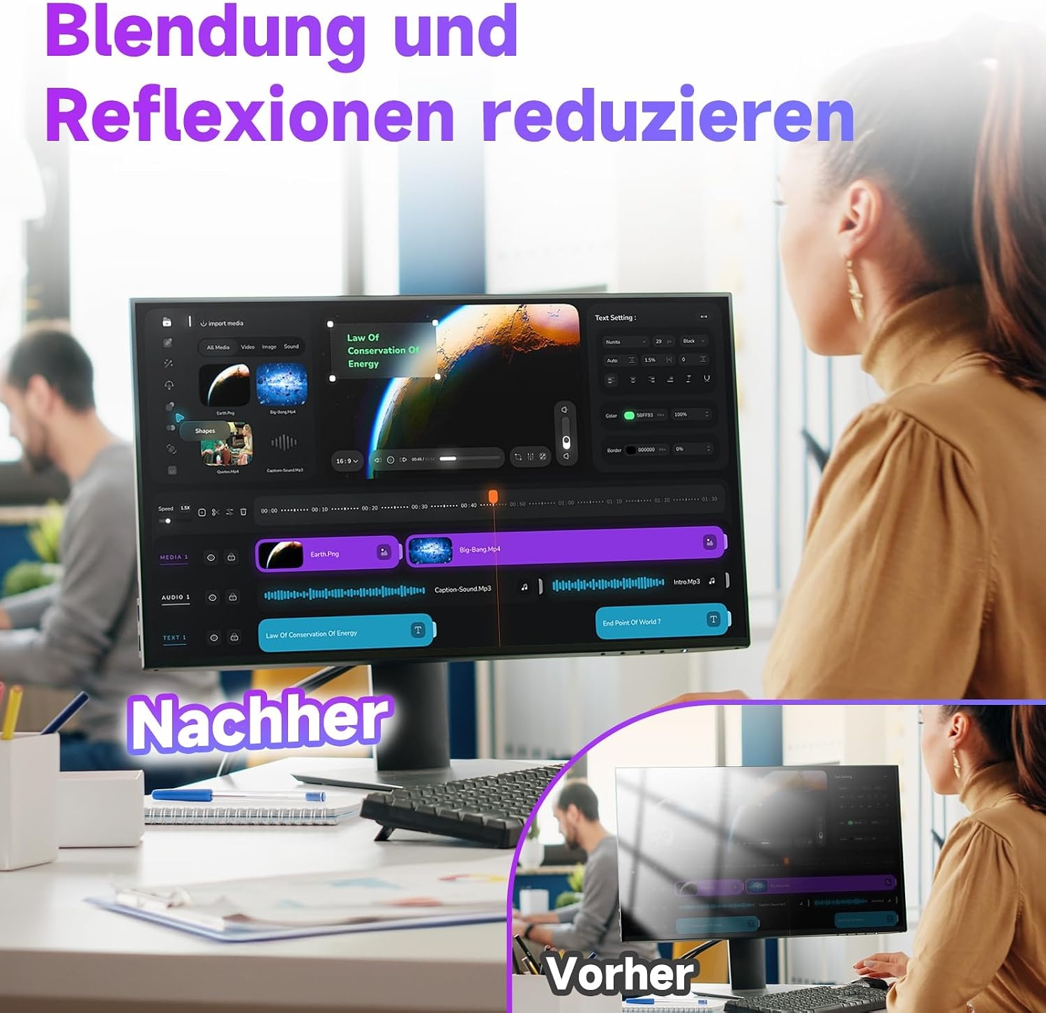 IPROKKO 2 stuks 21,5 inch anti-blauw licht displaybeschermfolie voor computermonitor, afneembare 16:9-beeldverhouding, anti-verblindingsfolie, oogbescherming, beschermfolie - Maat 21.5 Zoll-16:9 Seitenverhältnis