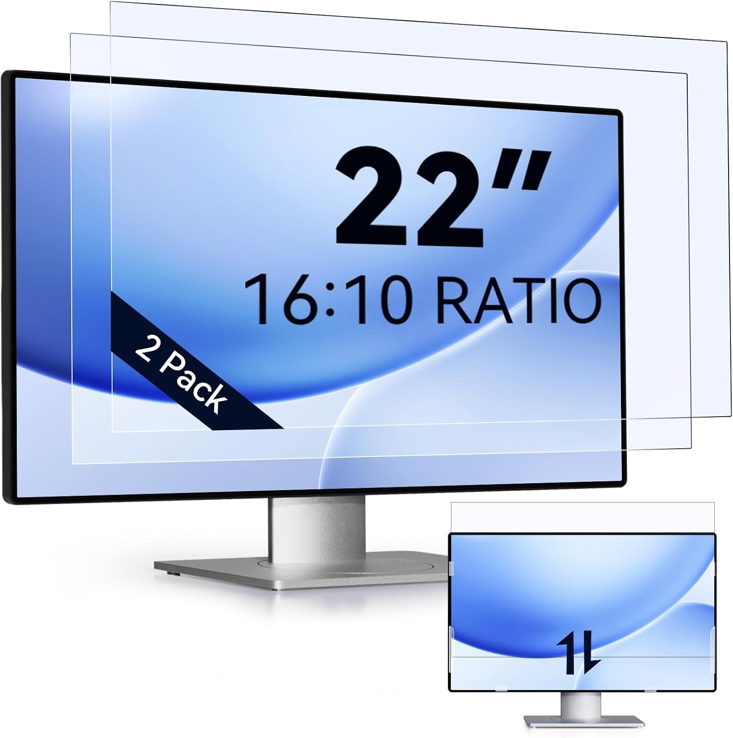 IPROKKO 2 stuks 21,5 inch anti-blauw licht displaybeschermfolie voor computermonitor, afneembare 16:9-beeldverhouding, anti-verblindingsfolie, oogbescherming, beschermfolie - Maat 21.5 Zoll-16:9 Seitenverhältnis