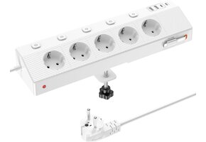 Stekkerdoos Bureau 5-Voudig + 2x USB-C PD 30W, Wit - 39% Korting