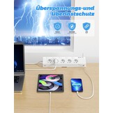 PASSUS Tafelstopcontact, stekkerdoos met 2 USB C (PD 30 W), 5-voudig, meervoudig stopcontact, bureau met overspanningsbeveiliging en afzonderlijk schakelbaar, 10-in-1 hoekstopcontact met 2 m kabel