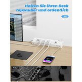 PASSUS Tafelstopcontact, stekkerdoos met 2 USB C (PD 30 W), 5-voudig, meervoudig stopcontact, bureau met overspanningsbeveiliging en afzonderlijk schakelbaar, 10-in-1 hoekstopcontact met 2 m kabel
