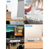 PASSUS Tafelstopcontact, stekkerdoos met 2 USB C (PD 30 W), 5-voudig, meervoudig stopcontact, bureau met overspanningsbeveiliging en afzonderlijk schakelbaar, 10-in-1 hoekstopcontact met 2 m kabel