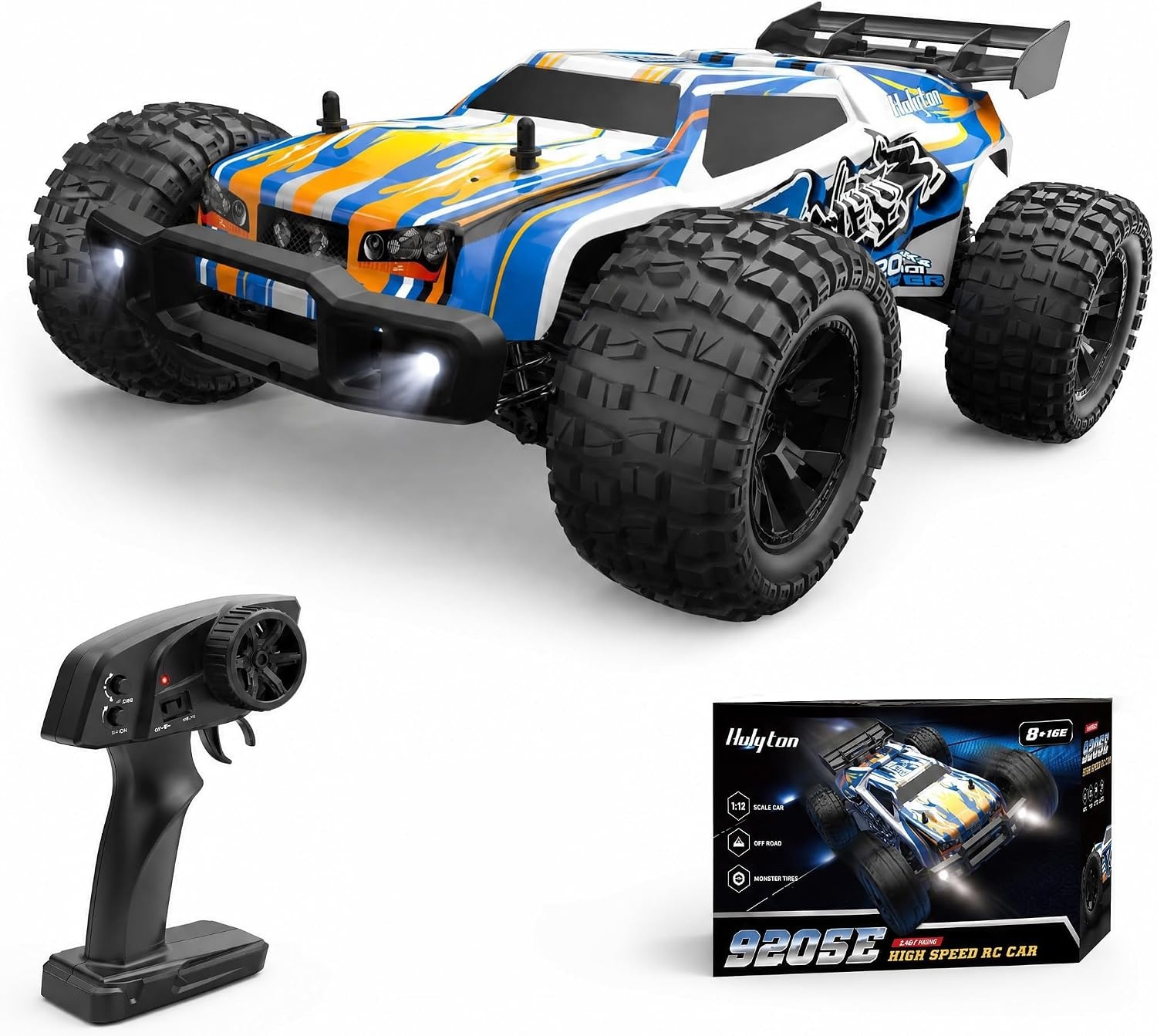 DEERC 9205E RC op afstand bestuurde auto met 48 km/u High Speed, 4WD 1:10 RC Car Off-Road 2,4 GHz draadloze afstandsbediening, monstertruck buggy, 2 accu's lange looptijd, crawler speelgoed, racewagen