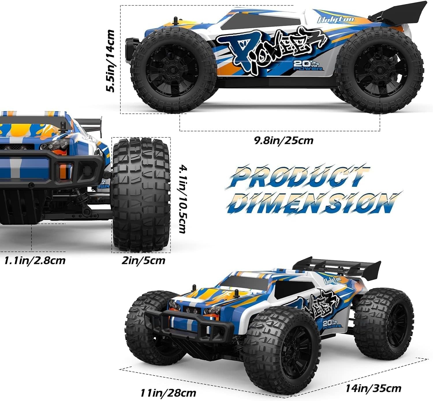 DEERC 9205E RC op afstand bestuurde auto met 48 km/u High Speed, 4WD 1:10 RC Car Off-Road 2,4 GHz draadloze afstandsbediening, monstertruck buggy, 2 accu's lange looptijd, crawler speelgoed, racewagen
