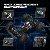 DEERC 9205E RC op afstand bestuurde auto met 48 km/u High Speed, 4WD 1:10 RC Car Off-Road 2,4 GHz draadloze afstandsbediening, monstertruck buggy, 2 accu's lange looptijd, crawler speelgoed, racewagen