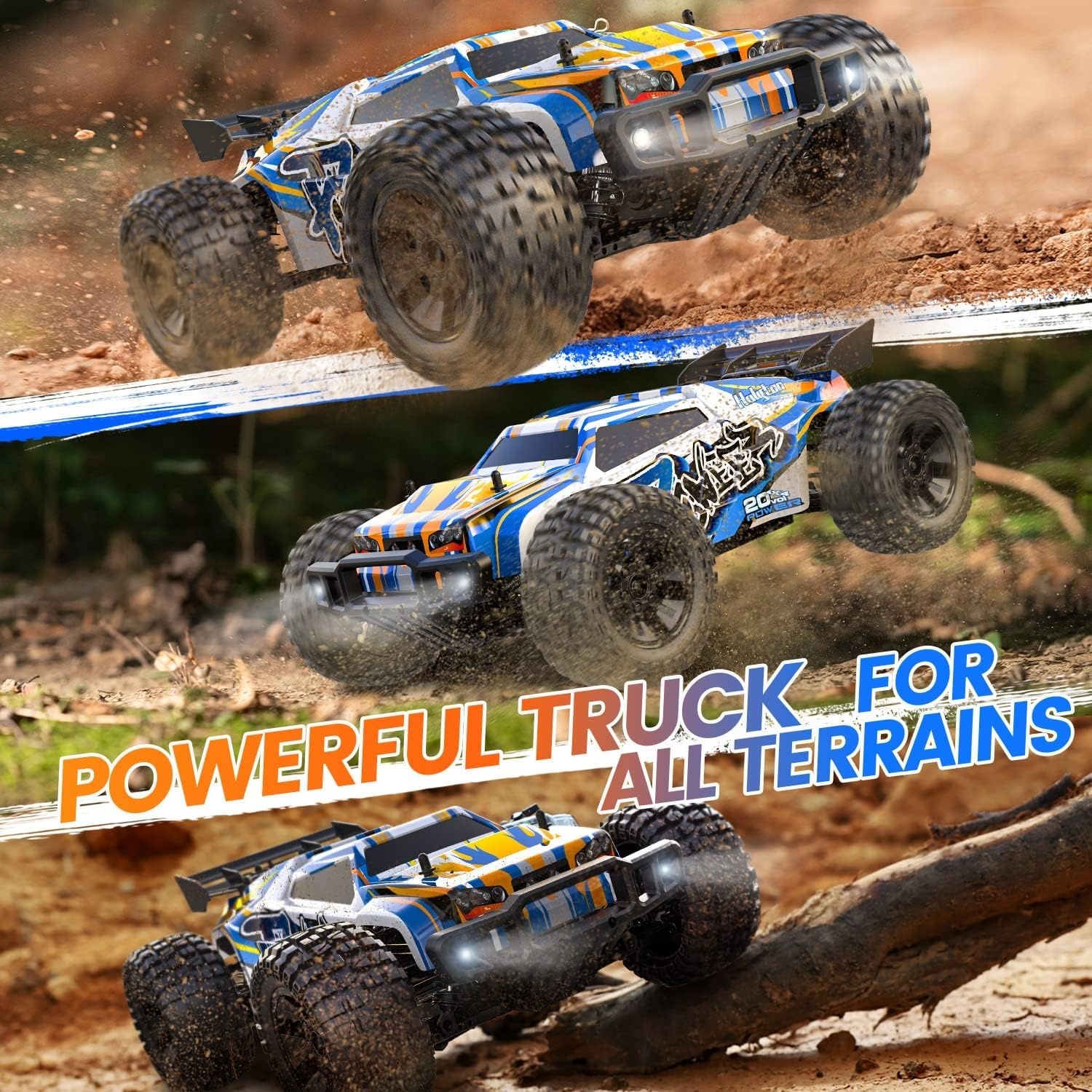 DEERC 9205E RC op afstand bestuurde auto met 48 km/u High Speed, 4WD 1:10 RC Car Off-Road 2,4 GHz draadloze afstandsbediening, monstertruck buggy, 2 accu's lange looptijd, crawler speelgoed, racewagen
