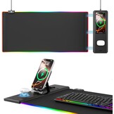 KDD RGB Gaming Bureauonderlegger met Draadloze Oplader en Telefoonhouder 70 x 33 cm