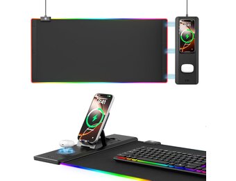 KDD RGB Gaming Bureauonderlegger met Draadloze Oplader en Telefoonhouder 70 x 33 cm