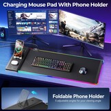 KDD RGB Gaming Bureauonderlegger met Draadloze Oplader en Telefoonhouder 70 x 33 cm