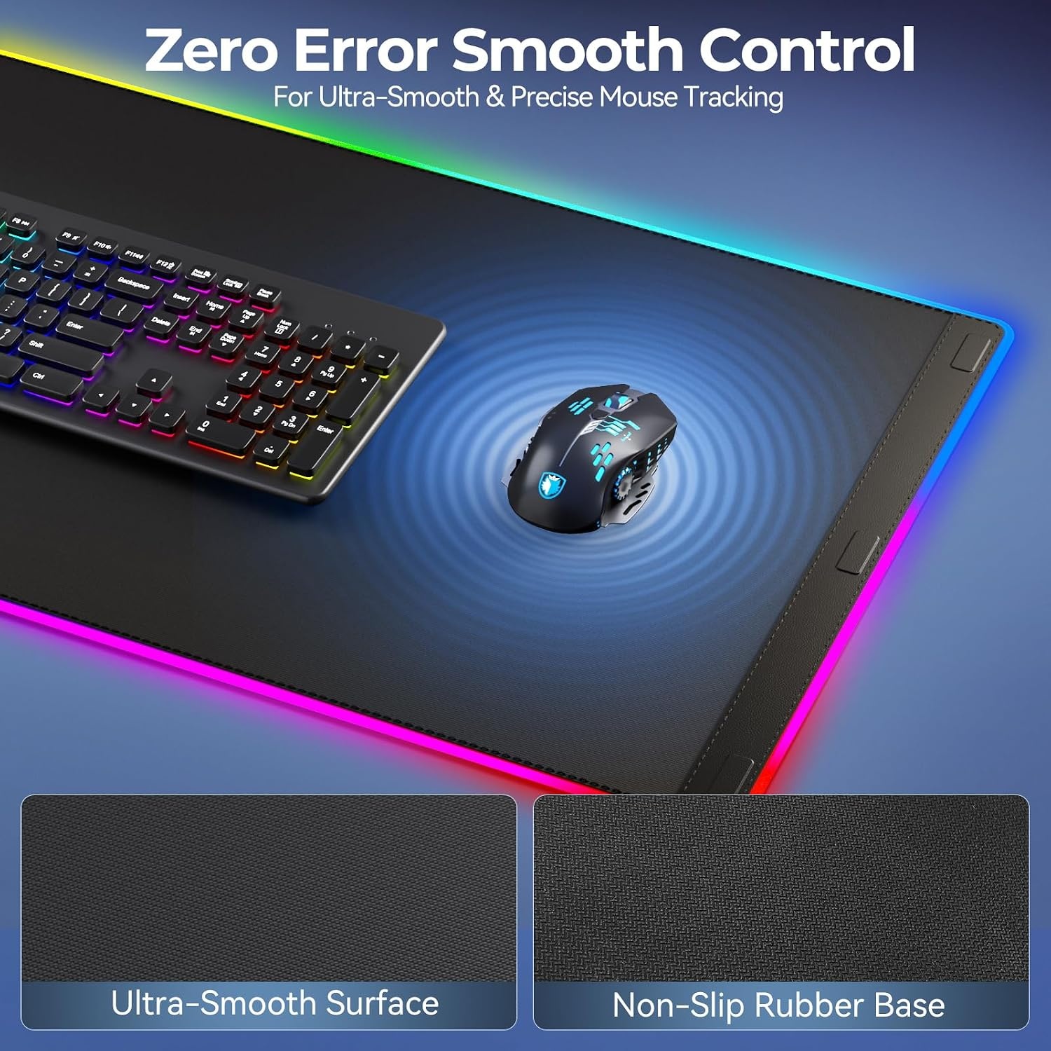 KDD RGB Gaming Bureauonderlegger met Draadloze Oplader en Telefoonhouder 70 x 33 cm