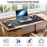 KDD RGB Gaming Bureauonderlegger met Draadloze Oplader en Telefoonhouder 70 x 33 cm