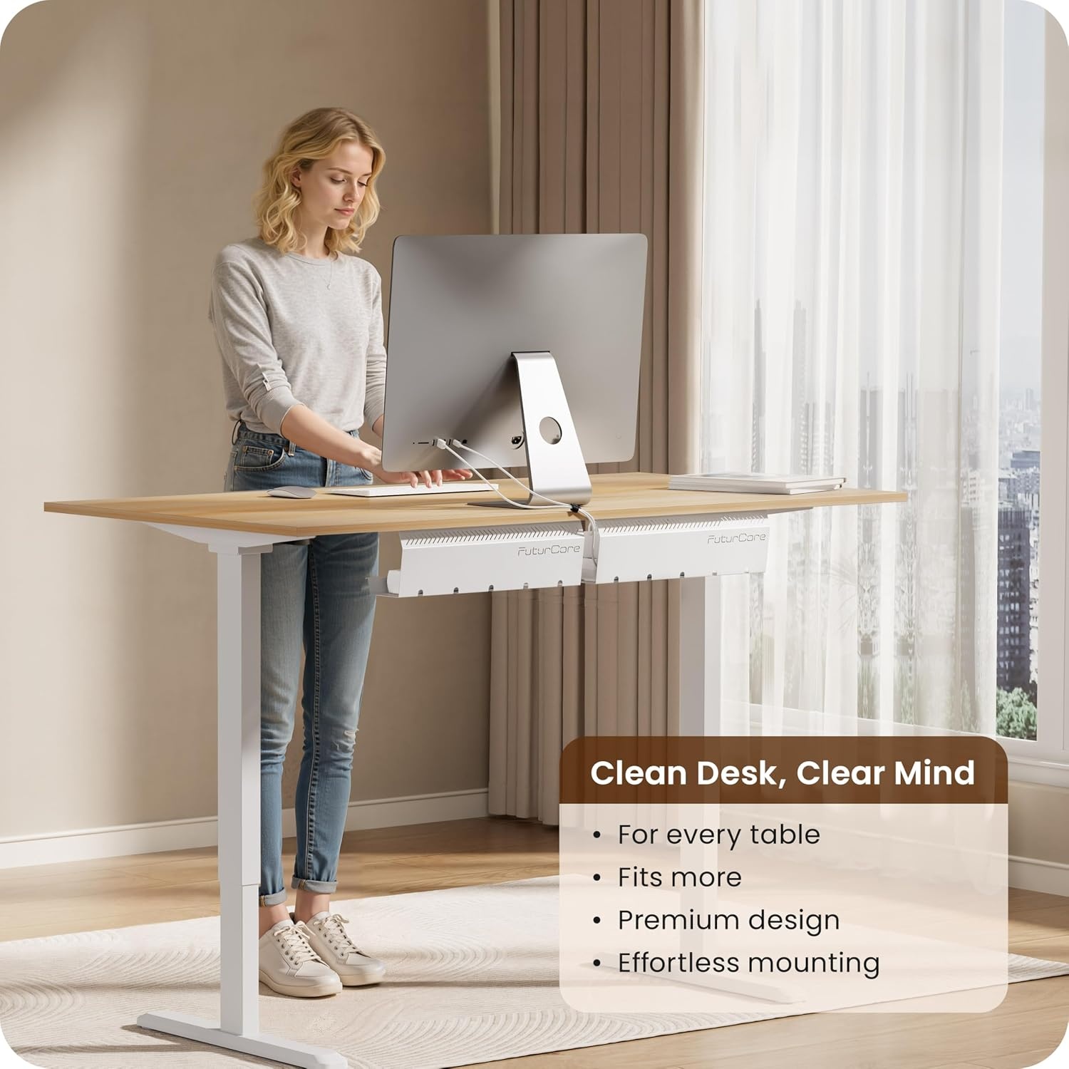 FuturCore Kabelgoot voor Bureau - 43 x 12 cm - Wit - Set van 2 - RVS Kabelmanagement