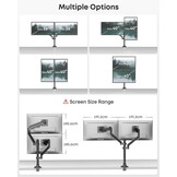 Dubbele monitorarm voor 17-40 inch, gasveer, volledige beweging