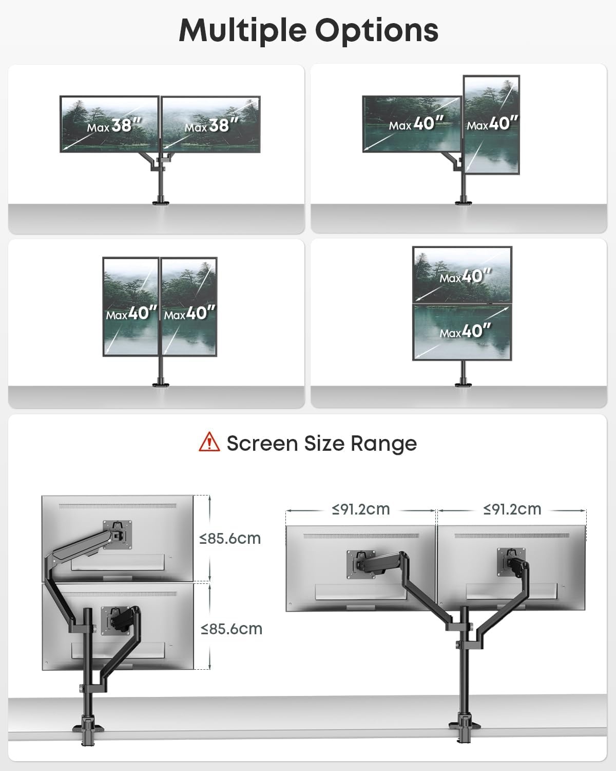 Dubbele monitorarm voor 17-40 inch, gasveer, volledige beweging