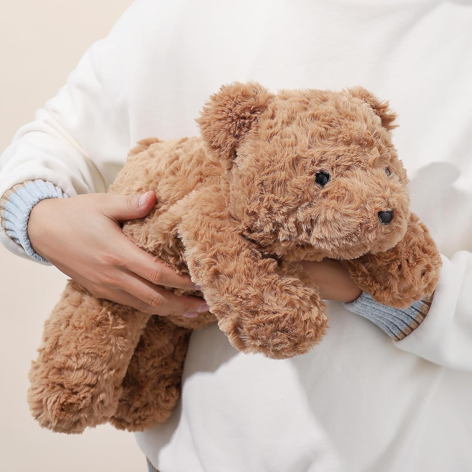 Grote verzwaarde teddybeer, knuffeldier, 70 cm, 2,3 kg, robuuste en wollige bruine pluche beer voor volwassenen om te knuffelen, schattig knuffelkussen voor volwassenen