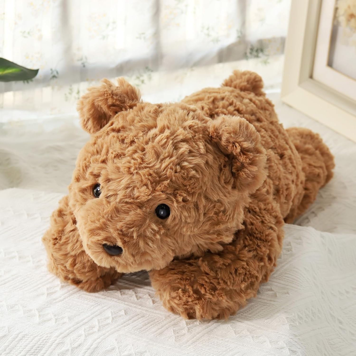 Grote verzwaarde teddybeer, knuffeldier, 70 cm, 2,3 kg, robuuste en wollige bruine pluche beer voor volwassenen om te knuffelen, schattig knuffelkussen voor volwassenen