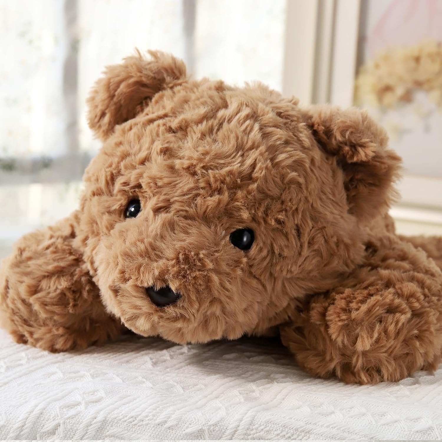 Grote verzwaarde teddybeer, knuffeldier, 70 cm, 2,3 kg, robuuste en wollige bruine pluche beer voor volwassenen om te knuffelen, schattig knuffelkussen voor volwassenen