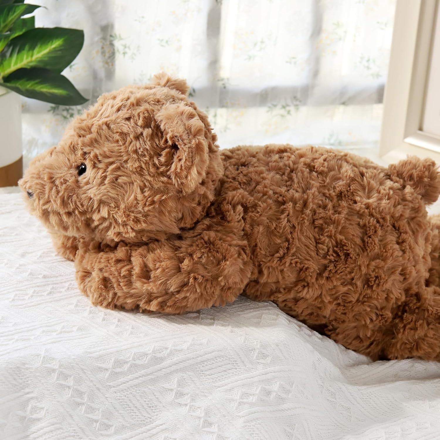 Grote verzwaarde teddybeer, knuffeldier, 70 cm, 2,3 kg, robuuste en wollige bruine pluche beer voor volwassenen om te knuffelen, schattig knuffelkussen voor volwassenen
