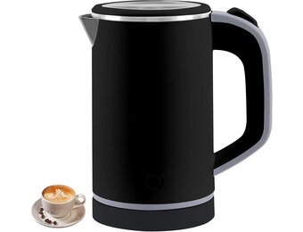 Waterkoker, klein, 800 ml, reiswaterkoker, 5 minuten snel koken, draagbare mini-camping, stille reizen, theepot van roestvrij staal, waterkoker (zwart)