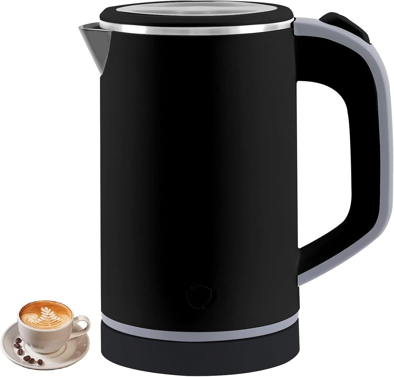 Waterkoker, klein, 800 ml, reiswaterkoker, 5 minuten snel koken, draagbare mini-camping, stille reizen, theepot van roestvrij staal, waterkoker (zwart)