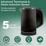 Waterkoker, klein, 800 ml, reiswaterkoker, 5 minuten snel koken, draagbare mini-camping, stille reizen, theepot van roestvrij staal, waterkoker (zwart)