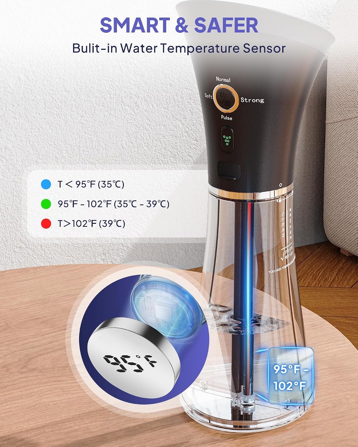 KAUGIC Elektrische Oorreiniger met Dubbel Reservoir - 4 Drukstanden en Temperatuursensor - Zwart