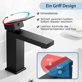 BOOXELY Wastafelkraan Mat Zwart - Vierkante Eengreepsmengkraan met Pop-Up Afvoer - 164 mm Hoog
