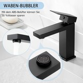 BOOXELY Wastafelkraan Mat Zwart - Vierkante Eengreepsmengkraan met Pop-Up Afvoer - 164 mm Hoog