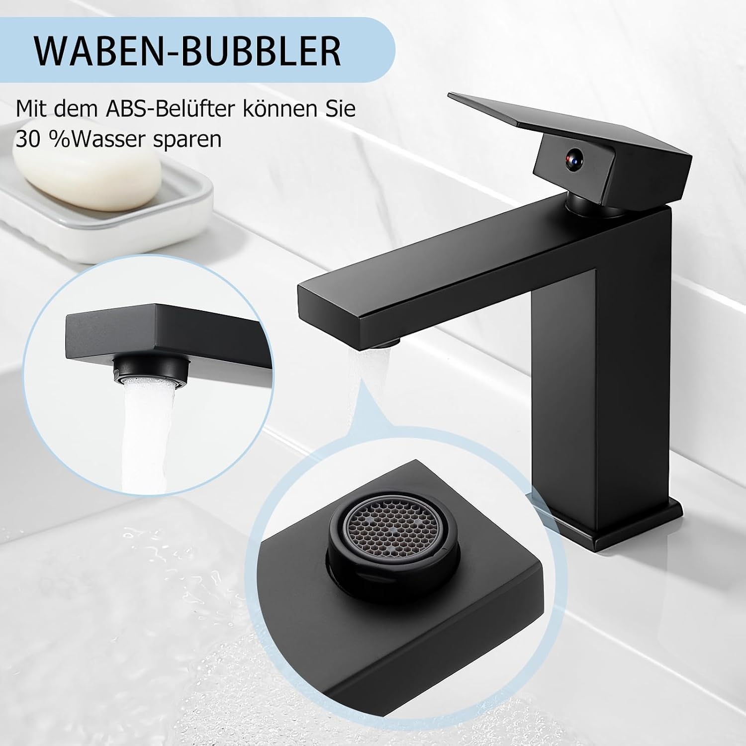 BOOXELY Wastafelkraan Mat Zwart - Vierkante Eengreepsmengkraan met Pop-Up Afvoer - 164 mm Hoog