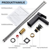 BOOXELY Wastafelkraan Mat Zwart - Vierkante Eengreepsmengkraan met Pop-Up Afvoer - 164 mm Hoog
