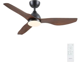 Newday Plafondventilator met Licht en Afstandsbediening, 116cm Zwart Houten Kleur Plafondventilator met Lampen Dimbaar, Rustige Omkeerbare DC Plafondventilator met Slaapmodus voor SlaapkamerTerras