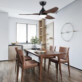 Newday Plafondventilator met Licht en Afstandsbediening, 116cm Zwart Houten Kleur Plafondventilator met Lampen Dimbaar, Rustige Omkeerbare DC Plafondventilator met Slaapmodus voor SlaapkamerTerras
