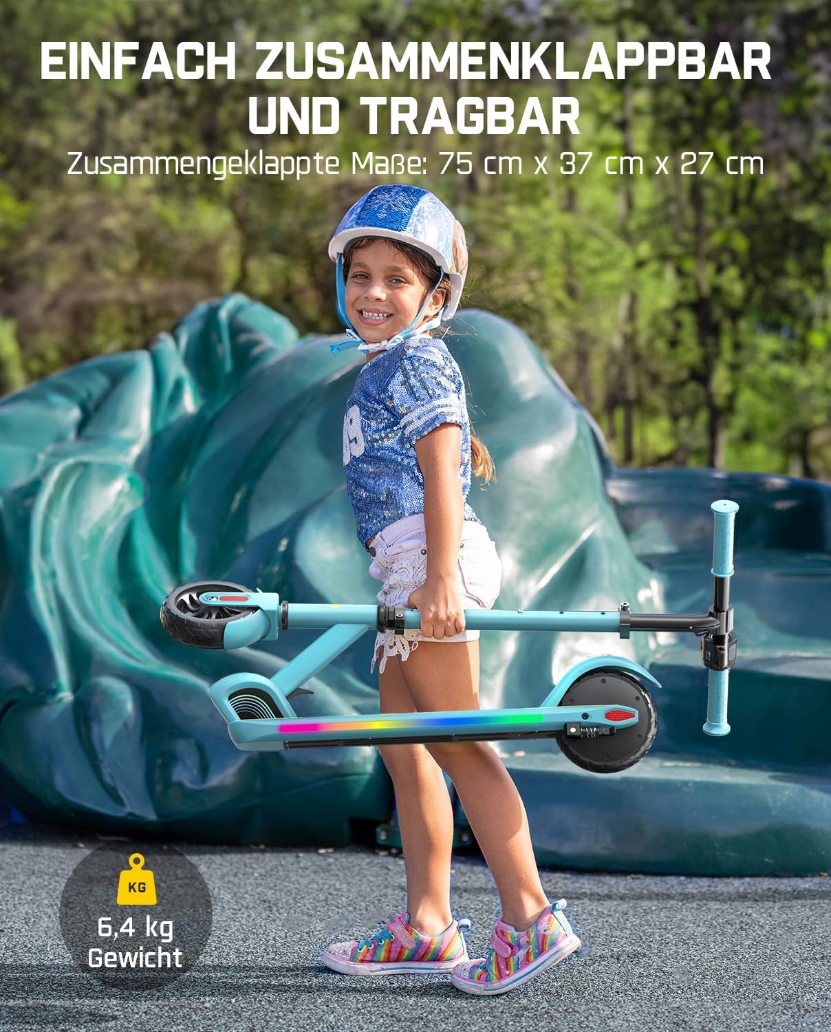 FanttikRide C9 Pro Elektrische step voor kinderen van 8-12 jaar, kleurrijke regenboogverlichting, 8/12/16 km/u, bereik van 8 km, led-display, in hoogte verstelbaar, opvouwbaar, voor jongens en meisjes