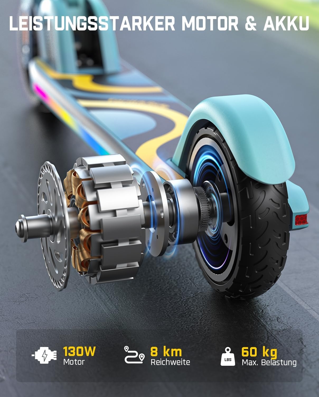 FanttikRide C9 Pro Elektrische step voor kinderen van 8-12 jaar, kleurrijke regenboogverlichting, 8/12/16 km/u, bereik van 8 km, led-display, in hoogte verstelbaar, opvouwbaar, voor jongens en meisjes