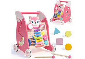Houten Baby Loopwagen Multifunctioneel met Xylofoon & Vormenstoof (34% Korting)